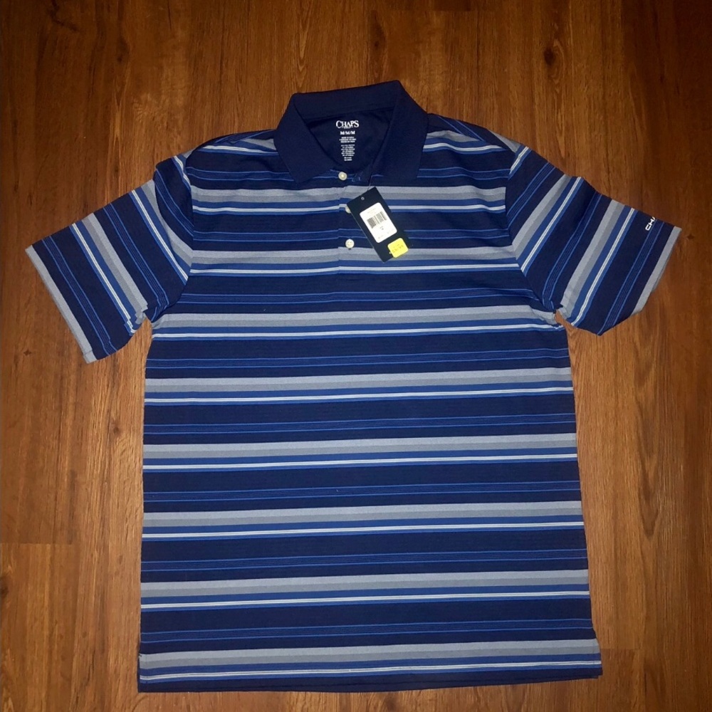 Men’s Medium Blue Stripped Activewear Golf Polo